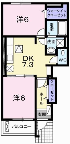 フェリア糸井F棟(2DK/1階)の間取り写真