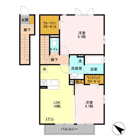 サザンクロス(2LDK/2階)の間取り写真