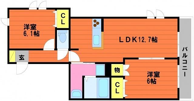アベニール B(2LDK/1階)の間取り写真