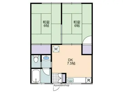 小田急小田原線 本厚木駅 バス乗車時間：29分 最寄りバス停で下車 徒歩2分 2階建 築33年(2DK/2階)の間取り写真