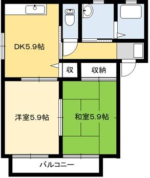 タウンコートD(2DK/2階)の間取り写真
