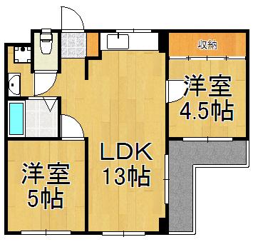 リバーサイド逆瀬川(2LDK/2階)の間取り写真