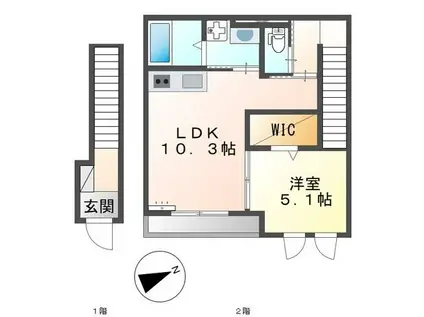 ジェミニハイムIII(1LDK/2階)の間取り写真