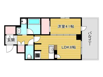 クリスタルエグゼ南堀江(1LDK/2階)の間取り写真