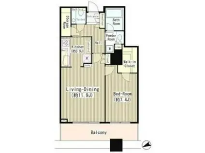 白金タワー(1SLDK/12階)の間取り写真