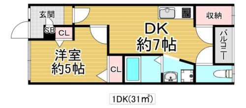 ターフィーズフラット今津(1DK/1階)の間取り写真