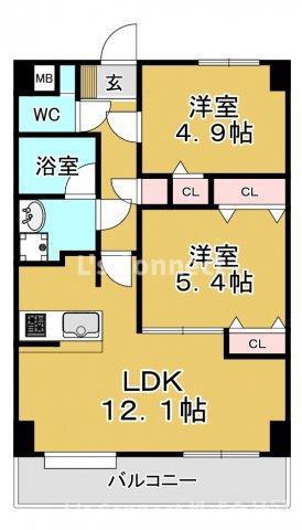 カルトセゾン鶴ヶ谷東(2LDK/6階)の間取り写真