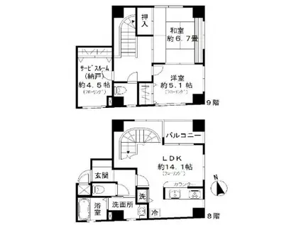 ソフィア西浅草(2SLDK/8階)の間取り写真