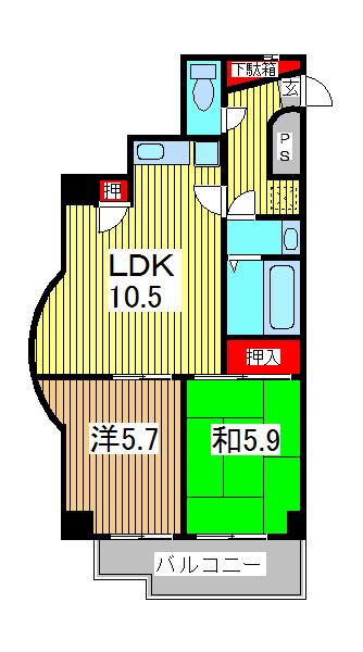 グランディオスTN(2LDK/7階)の間取り写真