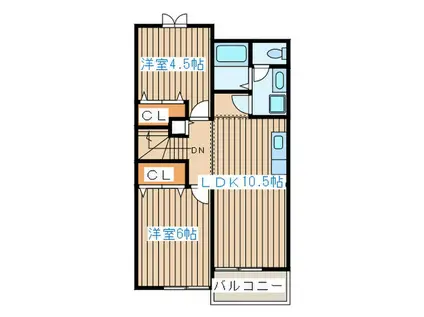 クレスト-ルYOU A(2LDK/2階)の間取り写真