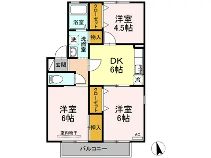 メゾンドファミールB(3DK/1階)の間取り写真