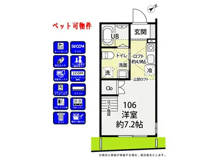 JSII(ワンルーム/1階)の間取り写真