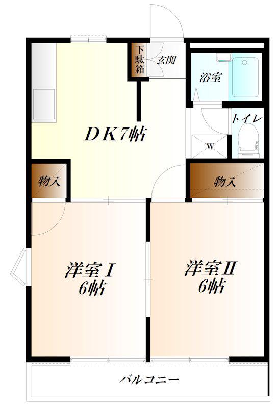 クリスタルパレス WIFI対応(2DK/2階)の間取り写真
