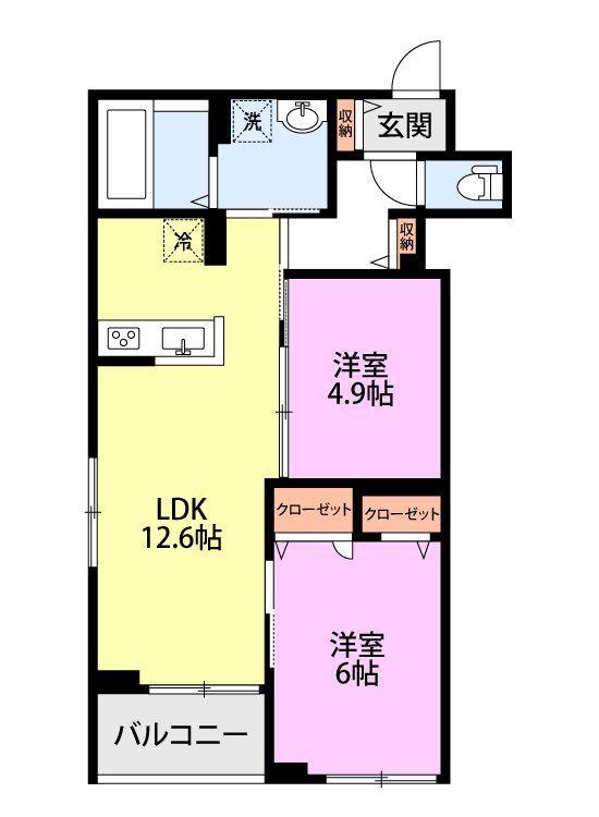 日野市百草AP(2LDK/2階)の間取り写真