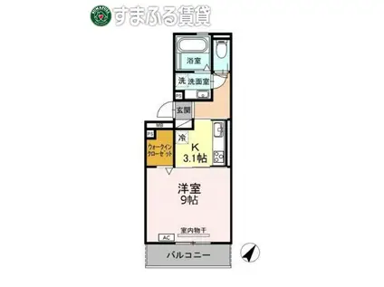 フローラ島間(1K/3階)の間取り写真