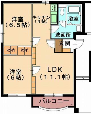 ピュアライフ結城 A棟(2LDK/2階)の間取り写真