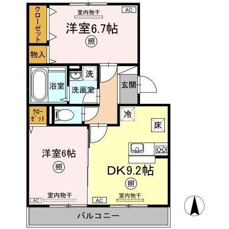 メルベーユB棟(2DK/1階)の間取り写真