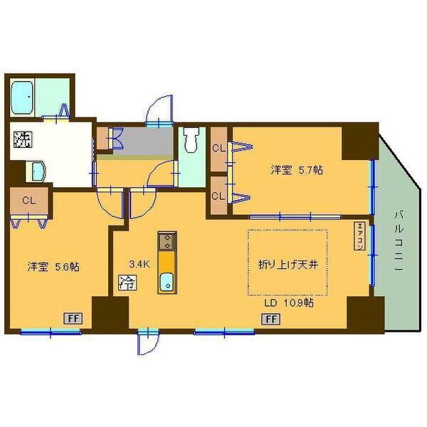 HILLS GARDEN 東札幌(2LDK/2階)の間取り写真