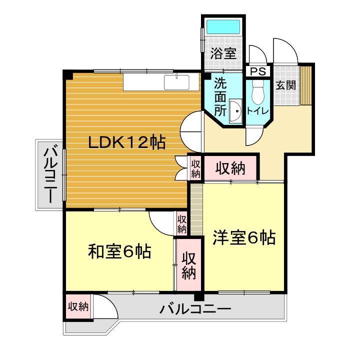 秋野ビル(2LDK/4階)の間取り写真
