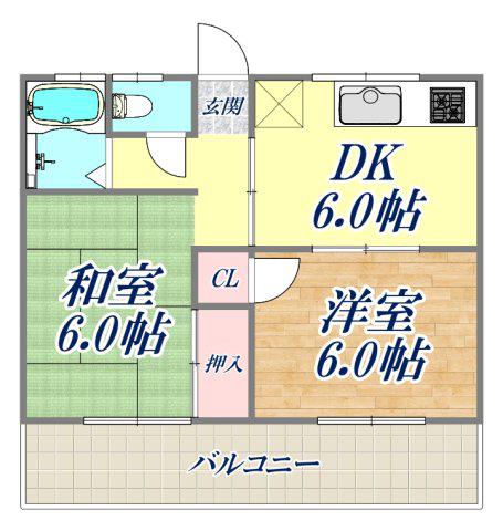 ウエストハイツ(2DK/2階)の間取り写真