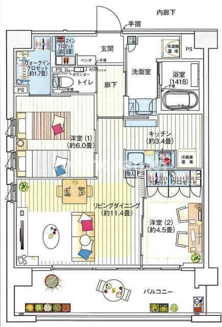 デュオセーヌ横濱東戸塚(2LDK/3階)の間取り写真