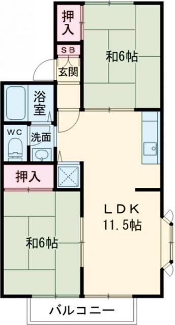 ファーストパインハイツC(2LDK/1階)の間取り写真