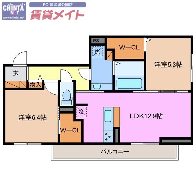 ディーシャンブル南丸之内 A棟(2LDK/2階)の間取り写真
