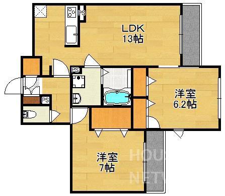 リバークレスト舟山(2LDK/2階)の間取り写真