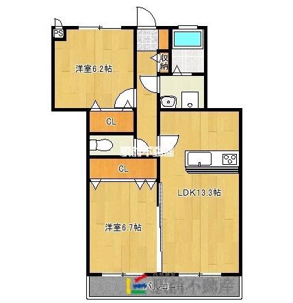 ステラオブアリエス(2LDK/1階)の間取り写真