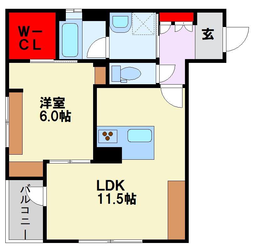 LE 日赤前(1LDK/3階)の間取り写真