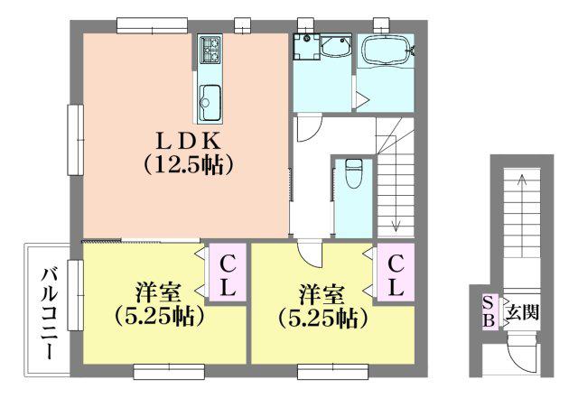 KARIN会下山(2LDK/2階)の間取り写真