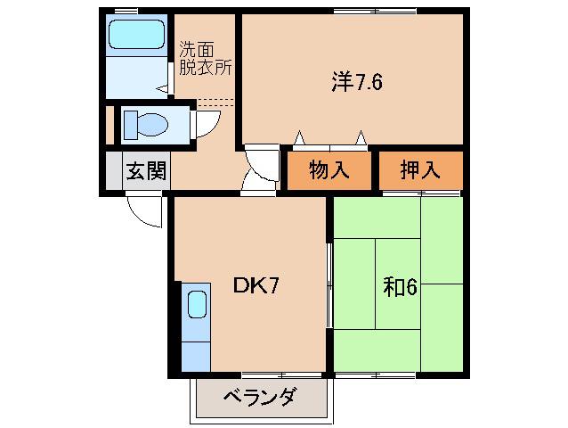 グリーンフル今中(2DK/2階)の間取り写真