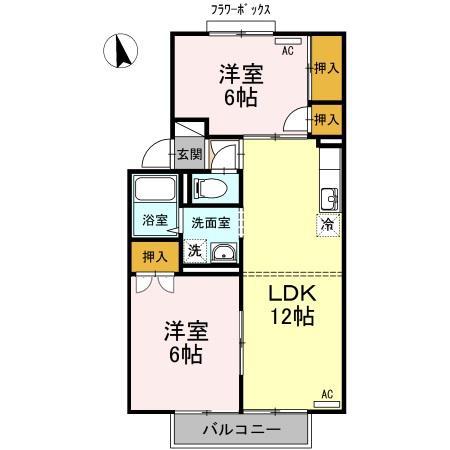 セジュールM B棟(2LDK/2階)の間取り写真
