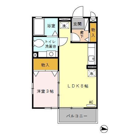 リビングタウン石川町AB(1LDK/2階)の間取り写真
