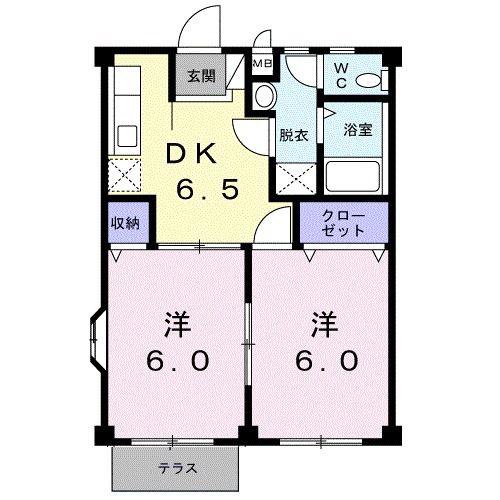 フラワーハイツ一条(2DK/1階)の間取り写真