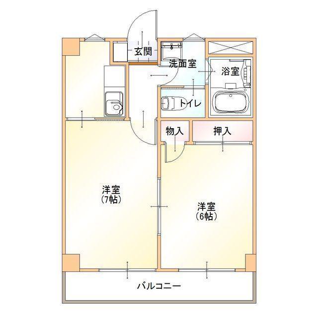 ハイツ雨宮(2K/6階)の間取り写真