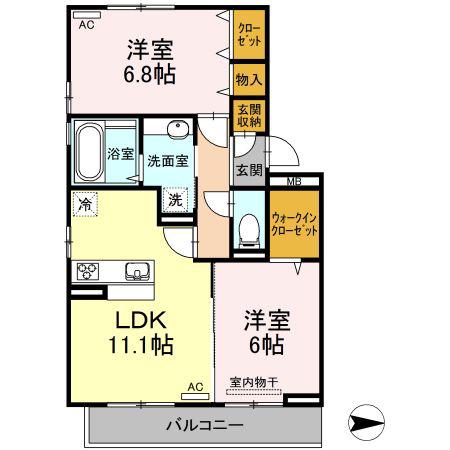 カーサ デルソーレ(2LDK/2階)の間取り写真