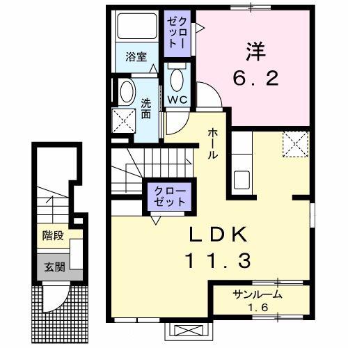 ミルキーパーク城所I(1LDK/2階)の間取り写真
