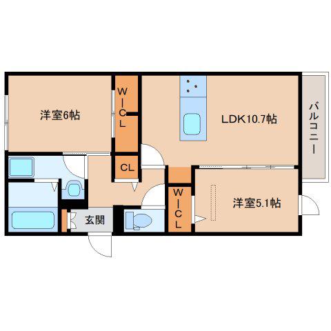 テラス・オルキデ宝来(2LDK/2階)の間取り写真