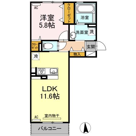 インペリアル(1LDK/3階)の間取り写真
