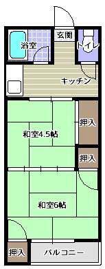 キャロット城南(2K/1階)の間取り写真