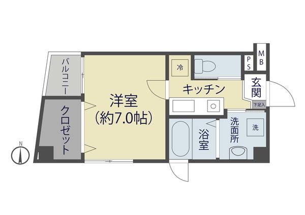 わかばビル(1K/6階)の間取り写真