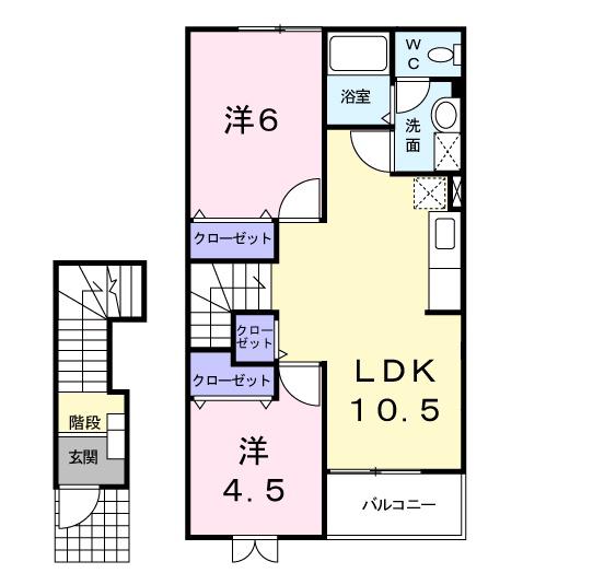 ソーレIA(2LDK/2階)の間取り写真