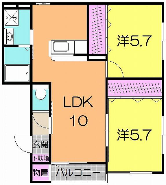 王ノ檀ハイツ(2LDK/2階)の間取り写真