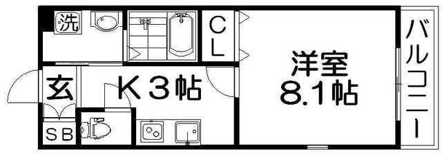 CREA甲斐田東町(1K/2階)の間取り写真