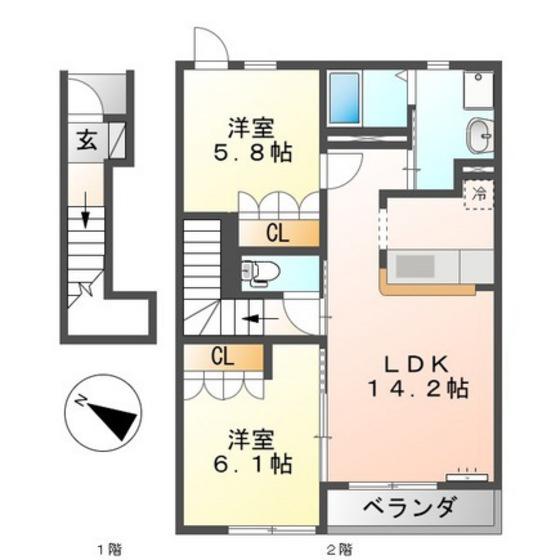 サンセール輝(2LDK/2階)の間取り写真