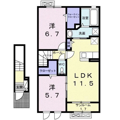 メルヴェーユ II(2LDK/2階)の間取り写真