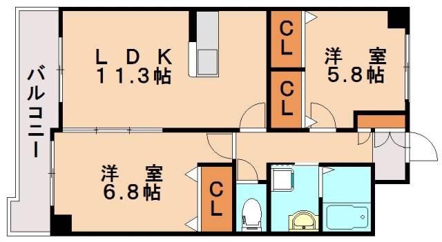 コンフォルテヴォレ春日(2LDK/4階)の間取り写真