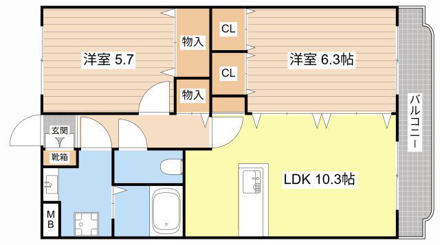 Y&Mシャトーラ・フルール(2LDK/2階)の間取り写真