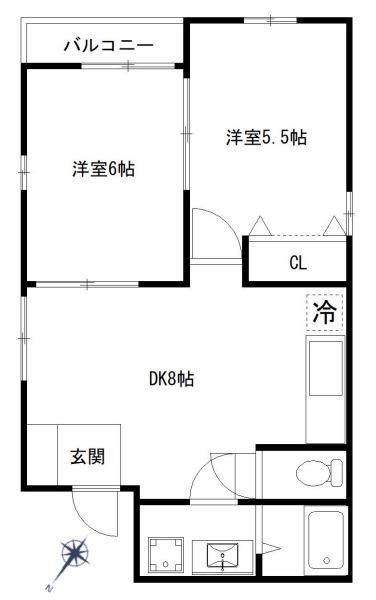BELLTREE板宿 イースト(2DK/2階)の間取り写真